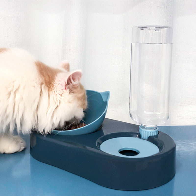 2-in-1 Cat Bowl Water Dispenser Automatic Water Storage Pet Dog Cat Food Bowl Food Container with Waterer Pet Waterer Feeder