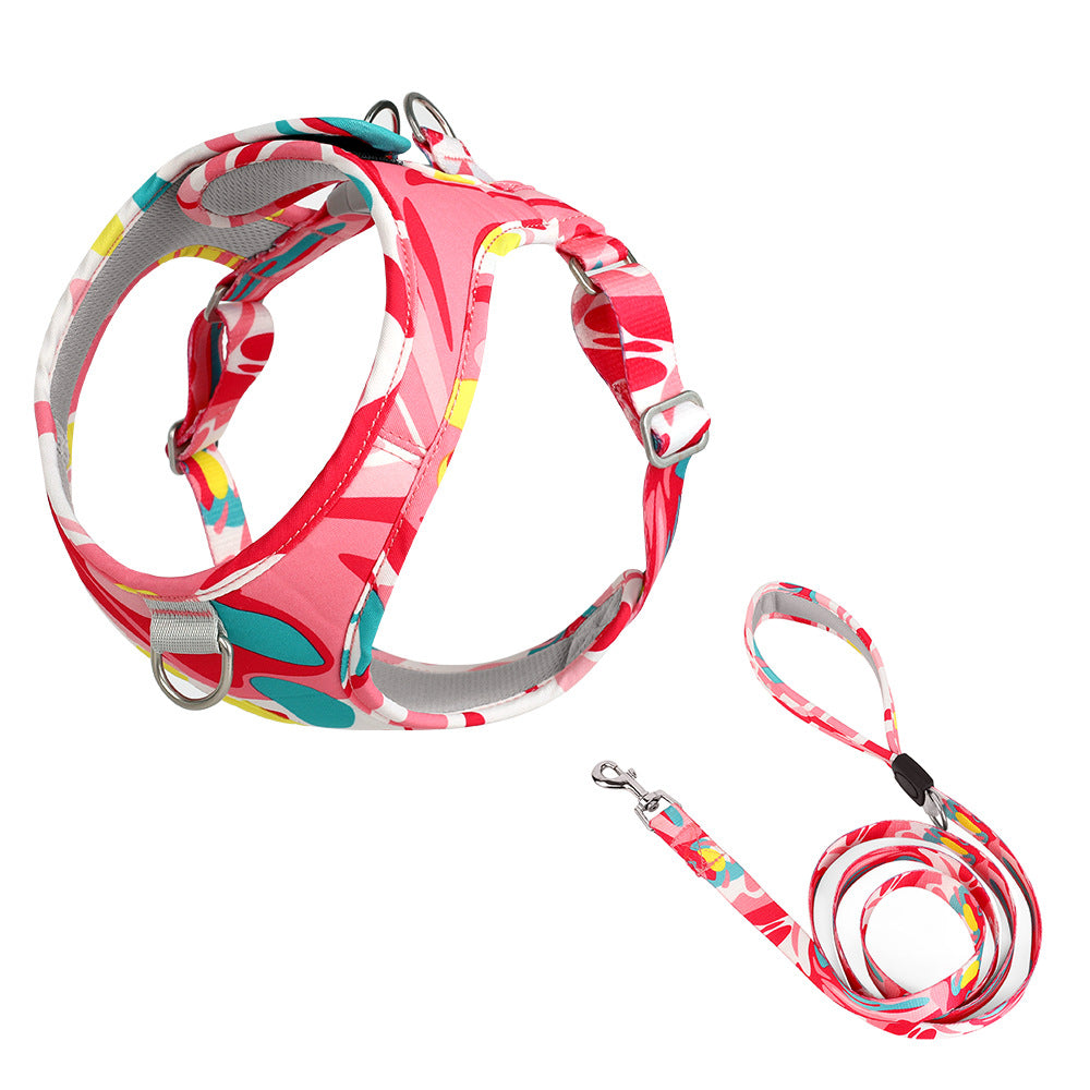 Printed Pet Chest Strap Anti-Breakaway Dog Leash Small And Medium-Sized Dogs Traction Rope
