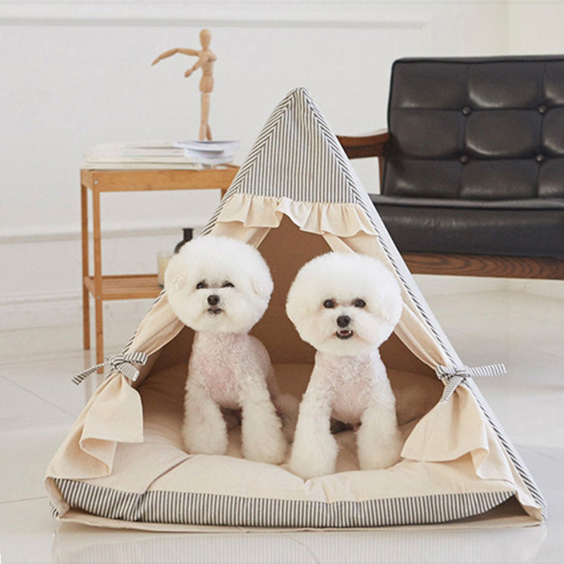Foldable Striped Triangle Pet Tent Cat Kennel Dog House