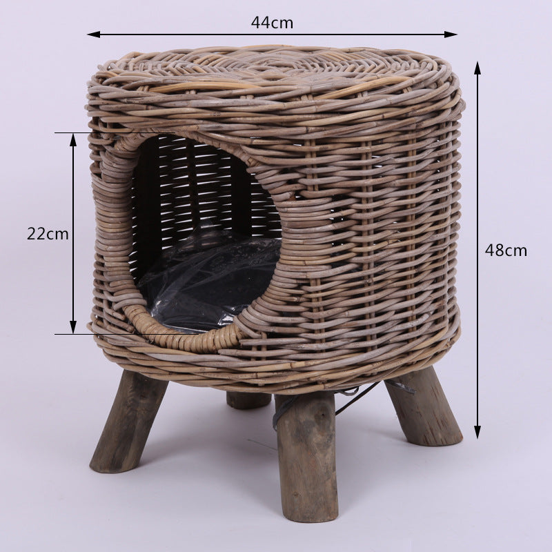 Rattan Furniture Leisure Round Four Seasons Semi Closed Breathable Cat And Dog Kennel Stool Outdoor Modern Simple Style