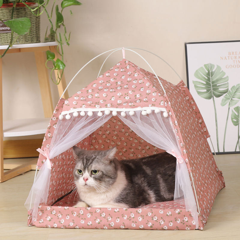 Summer Four Corner Tent Cat House Foldable Cat House Semi Closed Dog House Removable Pet Supplies