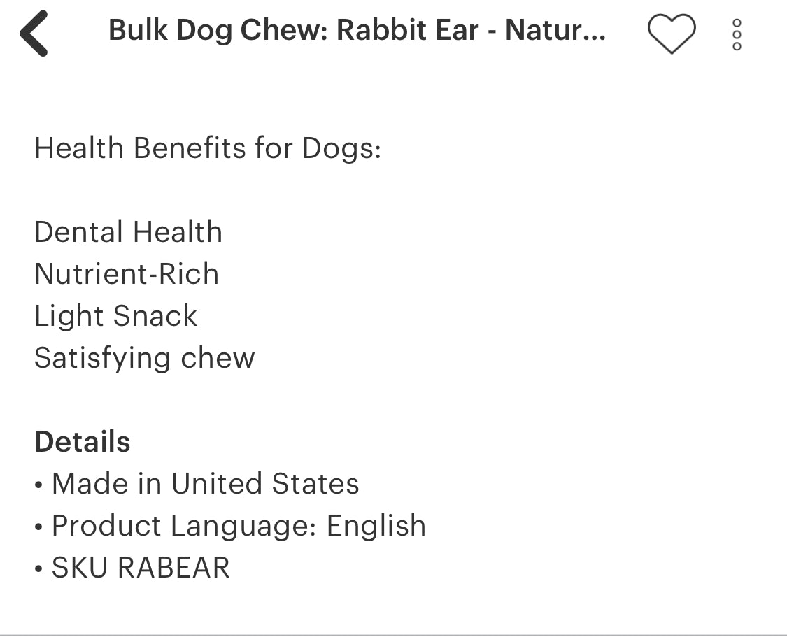 Rabbit Ears, Treats for Dogs