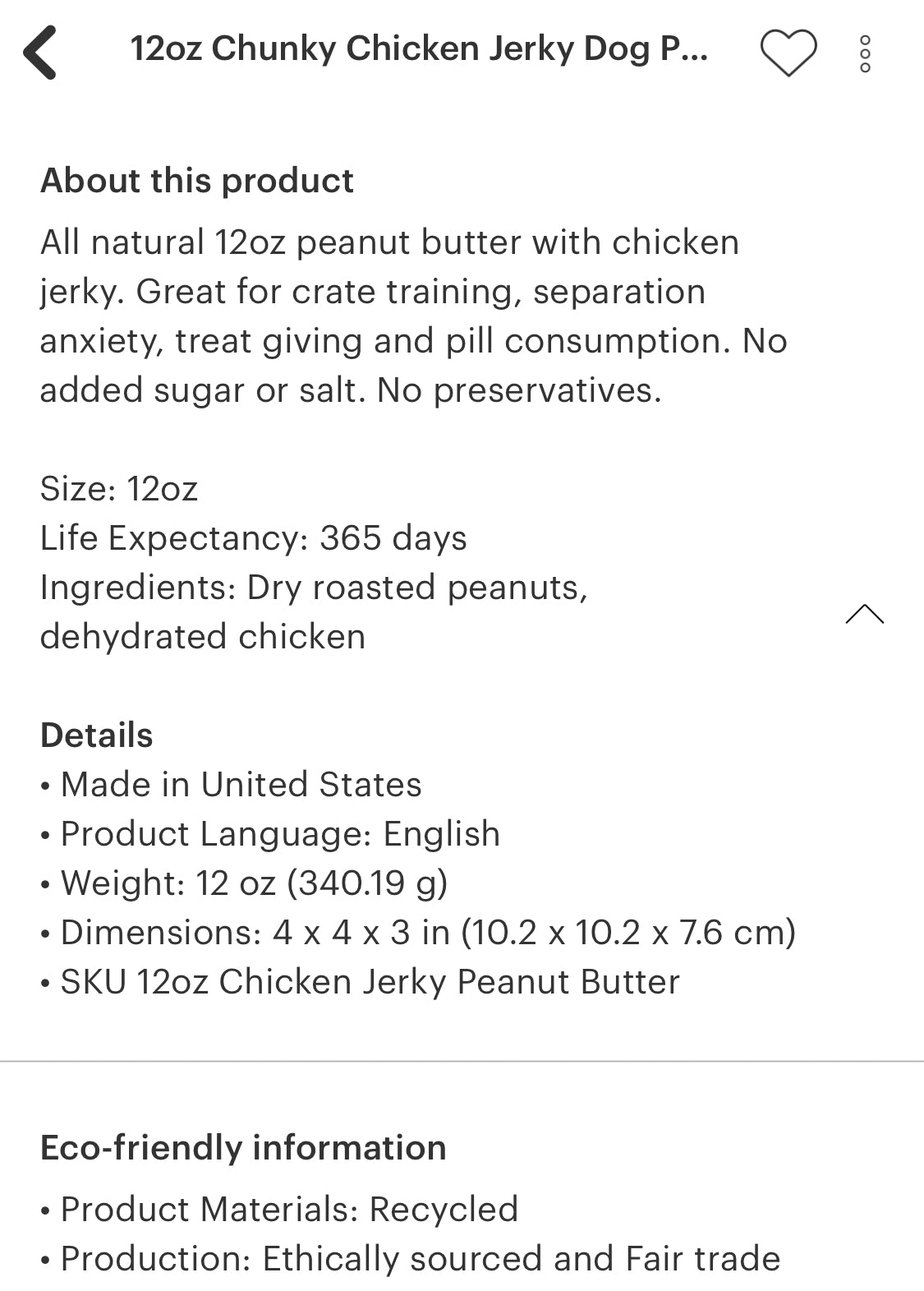 12oz Chunky Chicken Jerky Dog Peanut Butter Jar