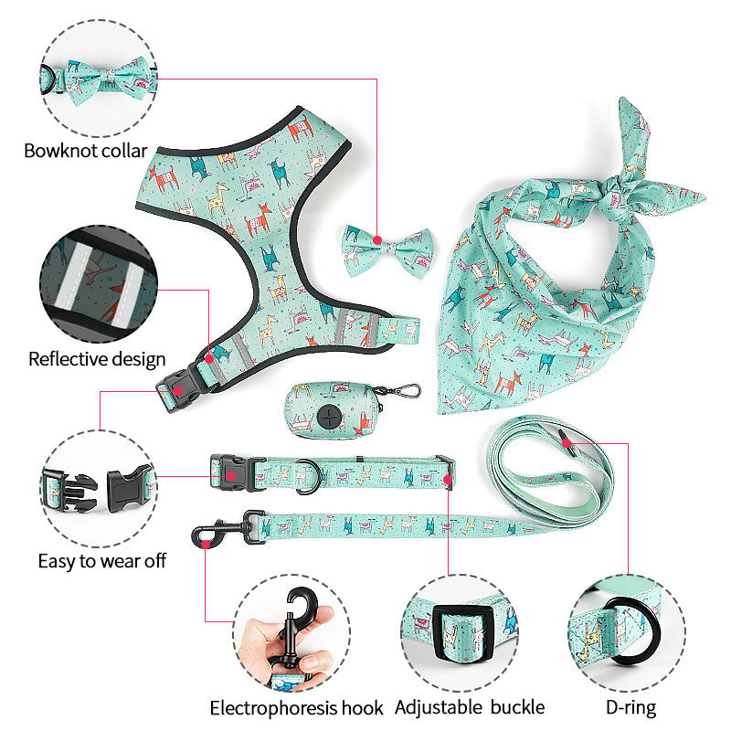 Printed Six-Piece Pet Supplies Comfortable Polyester Dog Strap With Double-Sided Printing Dog Chest Strap