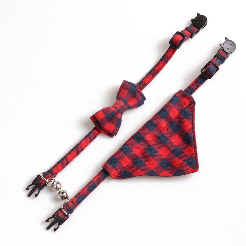 New Plaid British Two-Piece Bow Tie Cat Collar Triangle Scarf Set