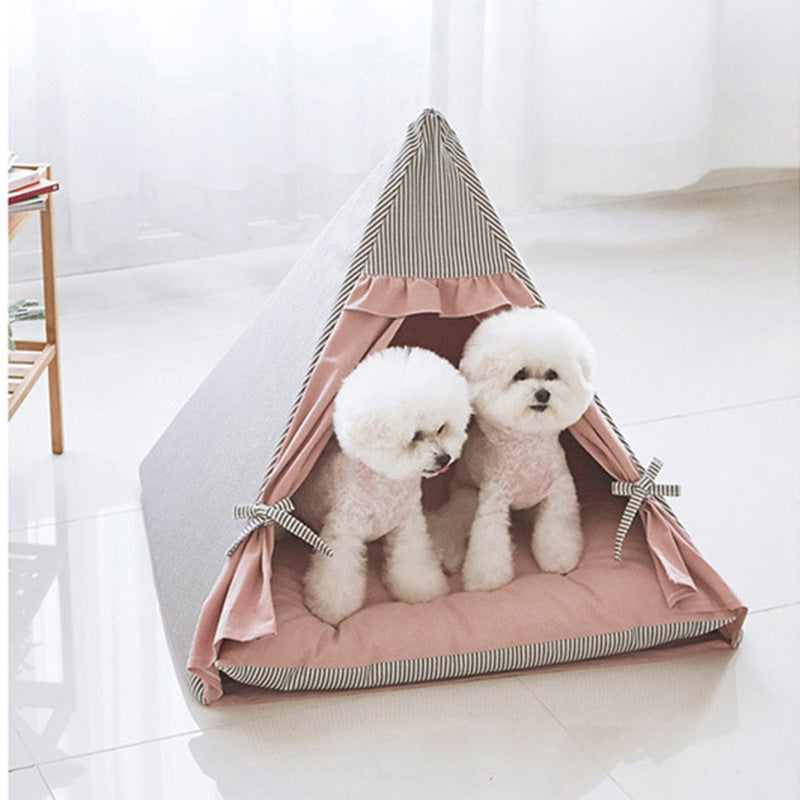 Foldable Striped Triangle Pet Tent Cat Kennel Dog House