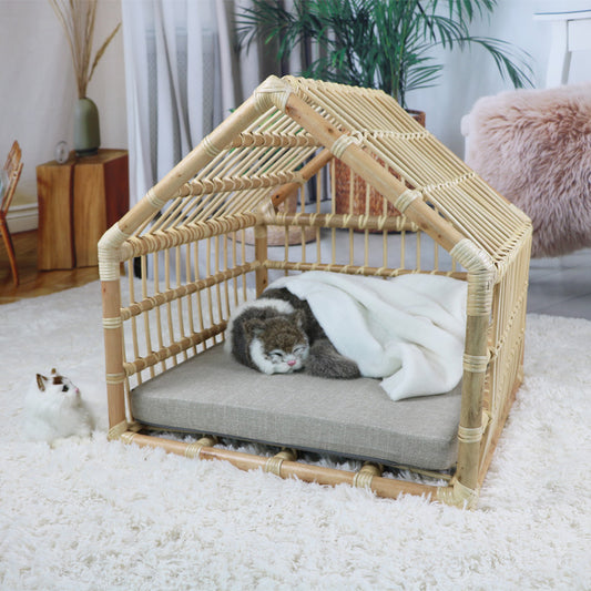 Handmade Rattan Woven Cat Nest Creative Rattan Cat Cage Dog House Rattan Woven Cat Cage Small Pet Bed