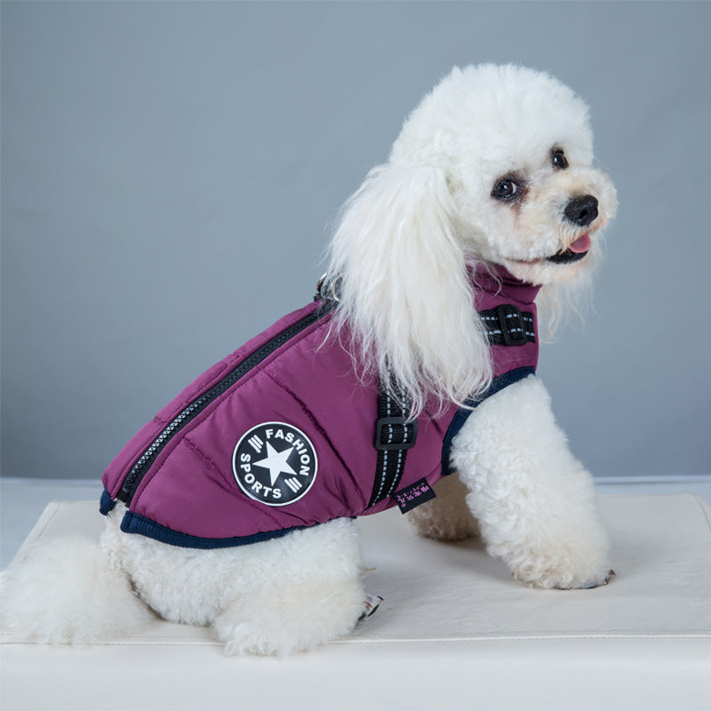 Pet Clothes Autumn And Winter New Waterproof Warm Dog Cotton Coat Winter Ski Suit Chest Back Integrated Cotton Vest