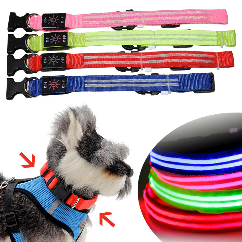 LED Light-Emitting Collar With Dual Fiber Optic Glow-In-The-Dark Collar Pet Built-In Rechargeable Battery With USB Cable