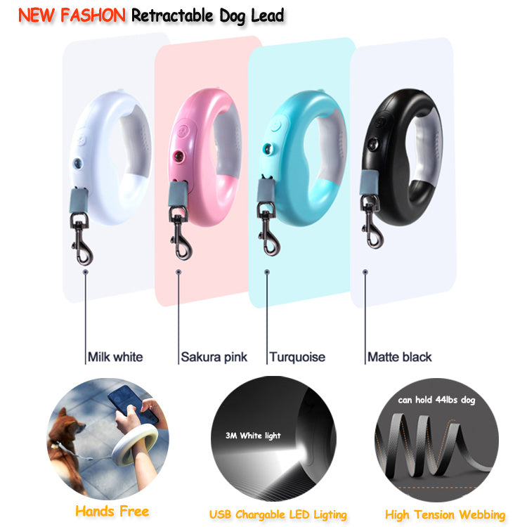 New LED Light Dog Rope Pet Automatic Retractable Leash Ring Luminous Dog Walking Rope Pet Supplies