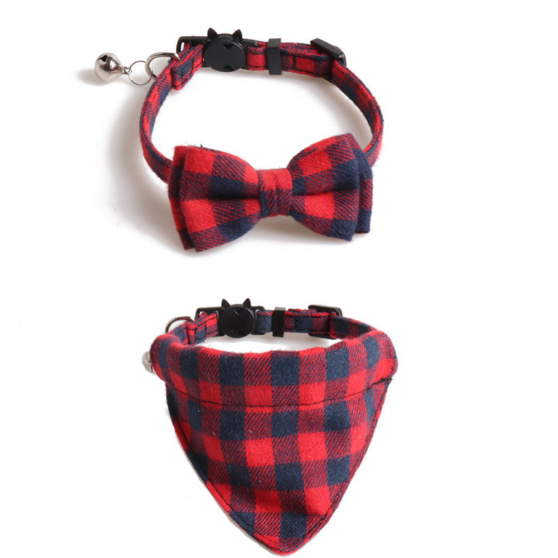 New Plaid British Two-Piece Bow Tie Cat Collar Triangle Scarf Set