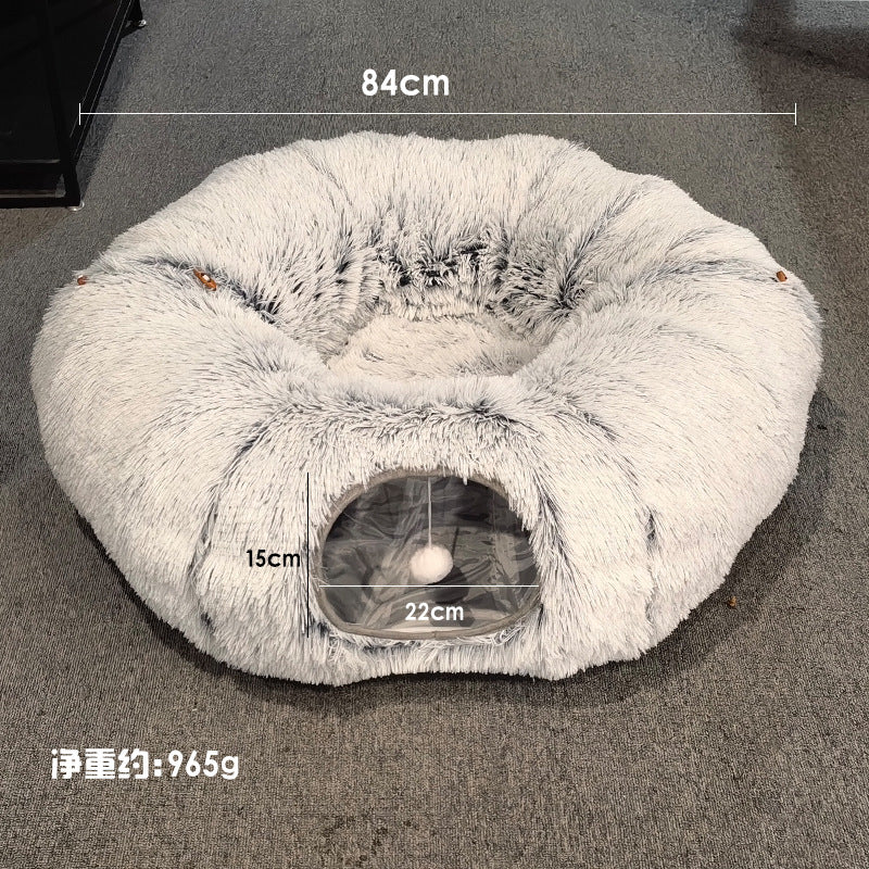 Winter Cat Tunnel Bed | Plush Cat Bed | Pet Maze