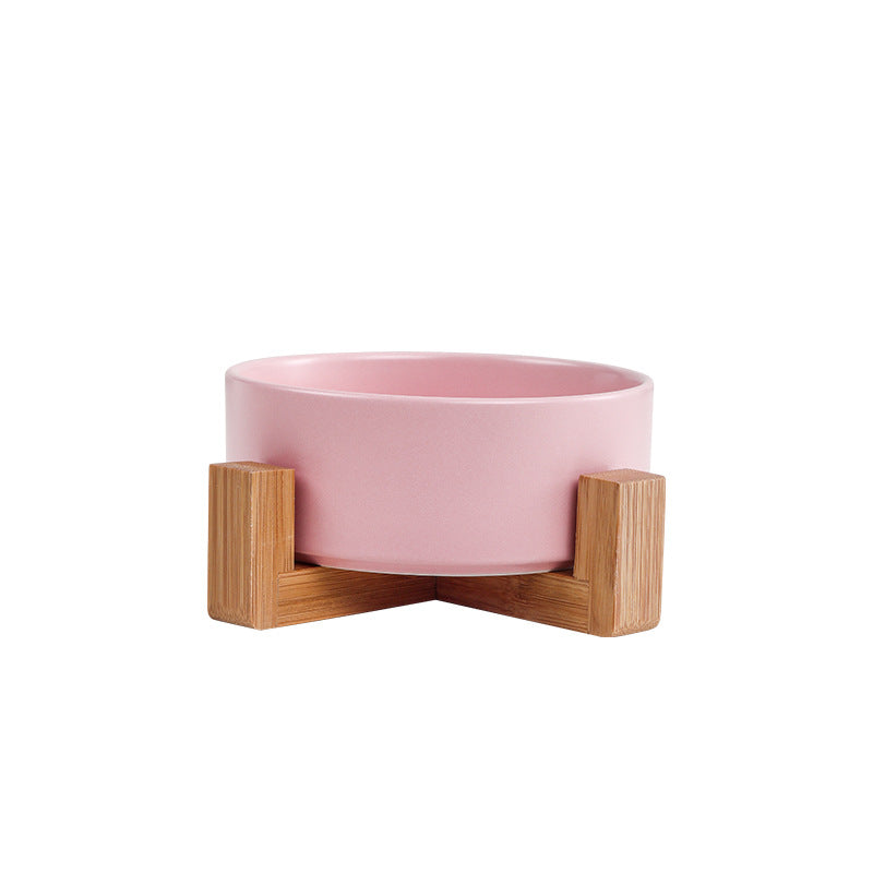 Tableware Wooden Shelf Salad Bowl Noodle Bowl Key Storage Pet Bowl Wooden Shelf Cat Bowl Ceramic Dog Food Double Bowl