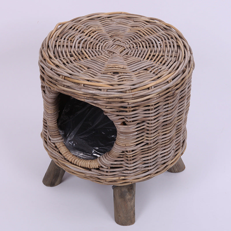 Rattan Furniture Leisure Round Four Seasons Semi Closed Breathable Cat And Dog Kennel Stool Outdoor Modern Simple Style