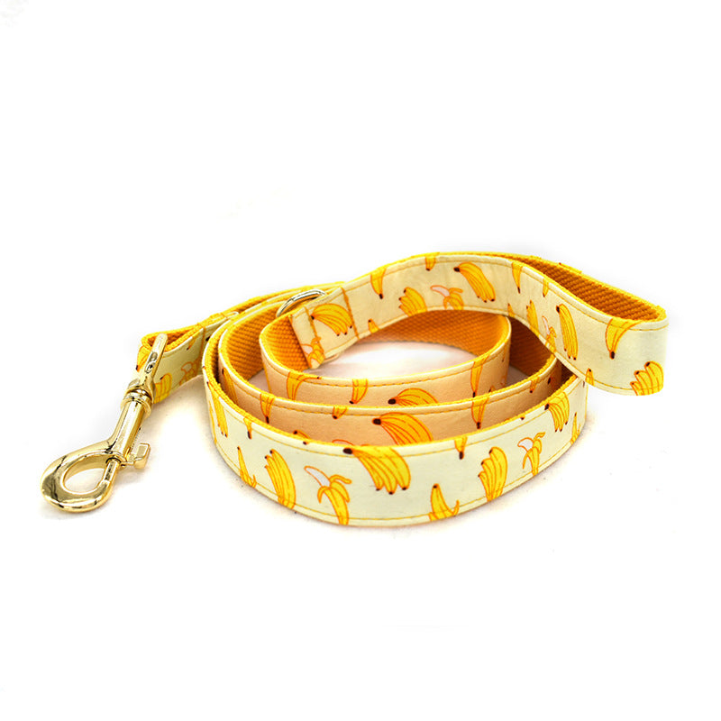 Yellow Banana Dog Traction Rope Pet Collar Pet Supplies Can Be Engraved With Gold Metal Buckle 1.5m Rope