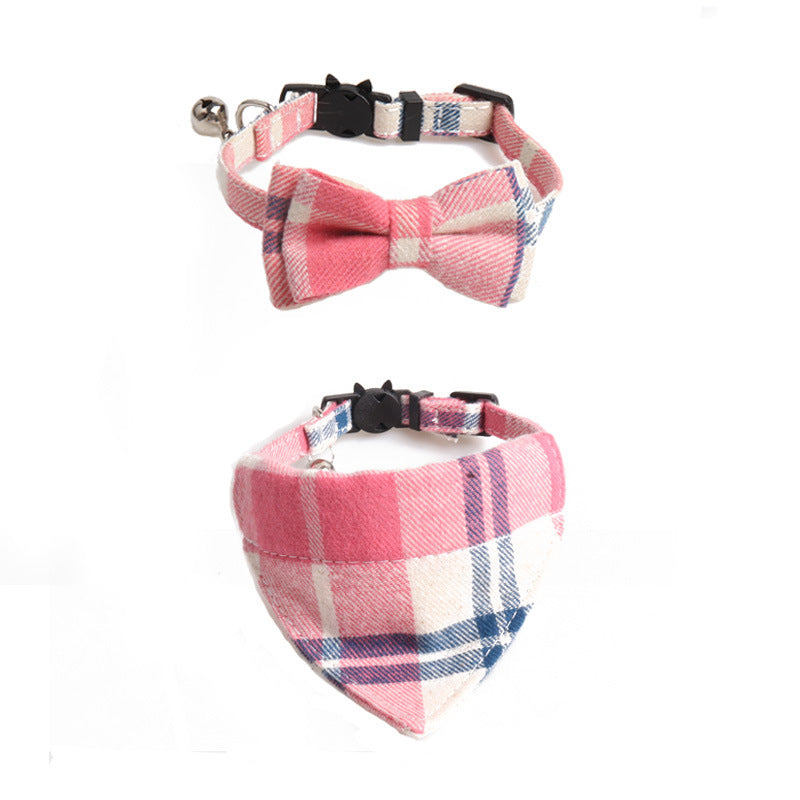 New Plaid British Two-Piece Bow Tie Cat Collar Triangle Scarf Set