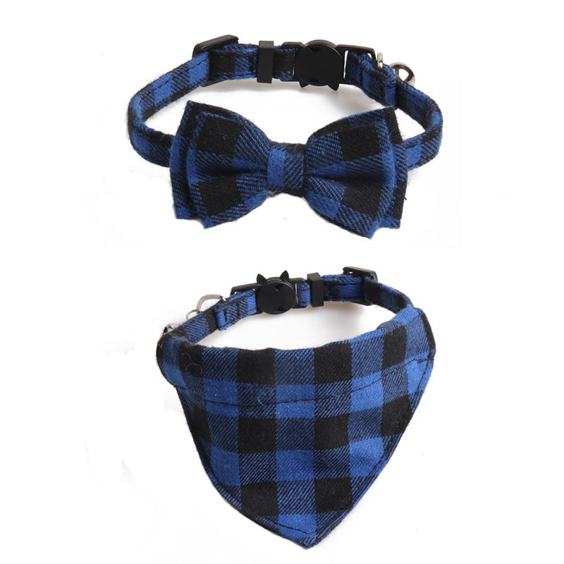 New Plaid British Two-Piece Bow Tie Cat Collar Triangle Scarf Set