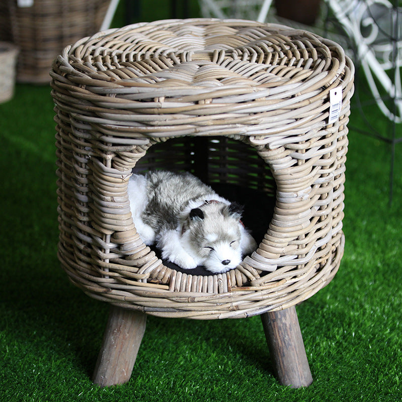 Rattan Furniture Leisure Round Four Seasons Semi Closed Breathable Cat And Dog Kennel Stool Outdoor Modern Simple Style