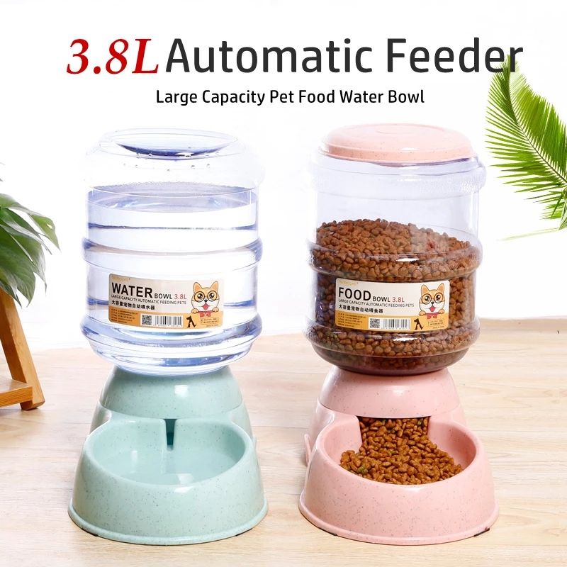 Upgrade Wheat Straw Large Capacity 3.8L Pet Feeder Automatic Water Feeding Dog Basin Pet Bowl