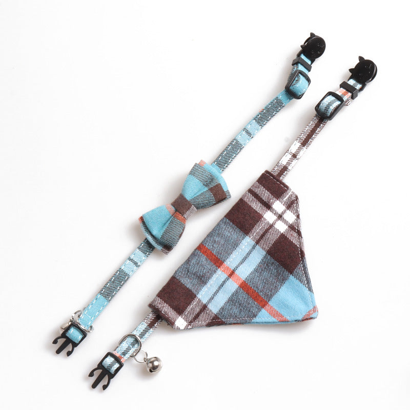 New Plaid British Two-Piece Bow Tie Cat Collar Triangle Scarf Set