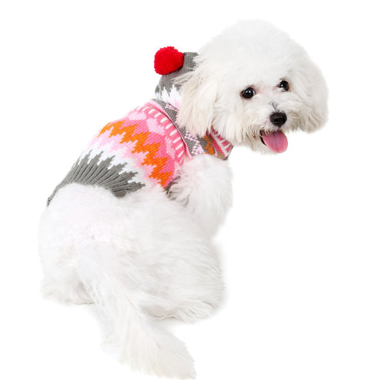 Winter New High Quality Pet Clothes With Hood Small Ball Ethnic Style Snowflake Sweater Pet Dog Clothes