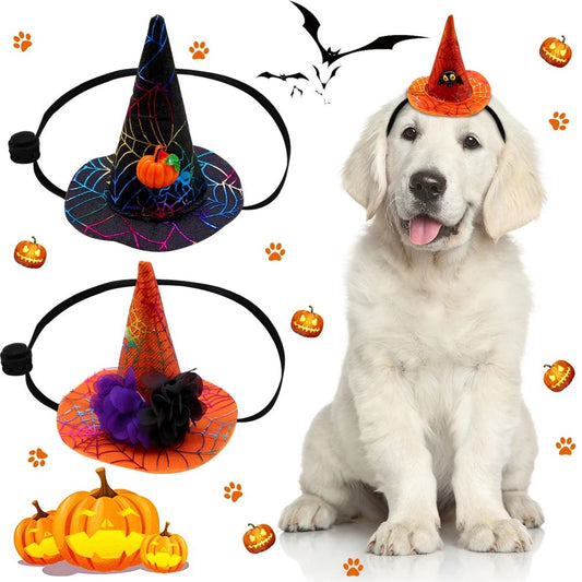 Halloween Spider Web Witch Hat Elastic Hair with Pet Supplies Dog Cat Pumpkin Bat Hat Hair Accessories