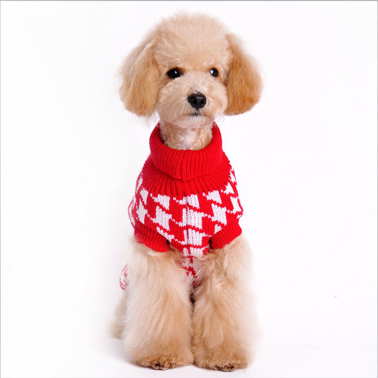 High Quality Simple Dog Sweater Reverse Collar Houndstooth Wool Pet Sweater Classic Pet Clothes