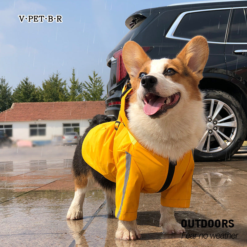 Pet Raincoat Dog All-Weather Raincoat Pu Outdoor Reflective Pet Poncho