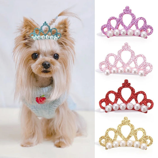 New Pet Products Cat Frog Clip Crown Pearl Head Teddy Pet Head Flower Hair Clip Pet Products Headwear