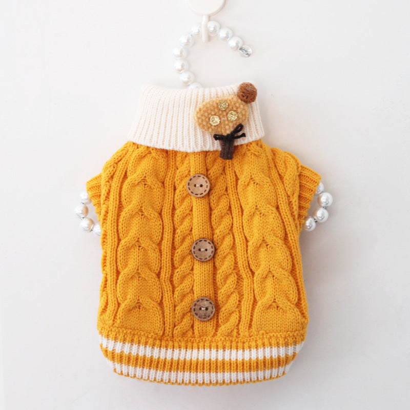 Dog Clothes Autumn And Winter Pet Clothes Dog Clothes Sweet Button Sweater Teddy Cat Clothes