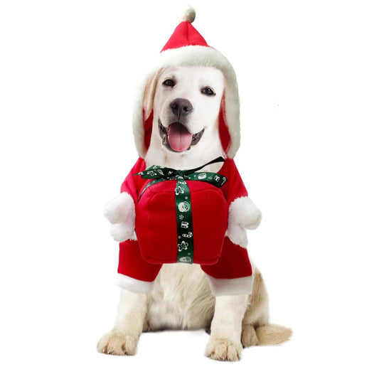 New Christmas Pet Clothes Dog Holds Christmas Gift Shaped Clothes Fleece Warm Pet Clothing