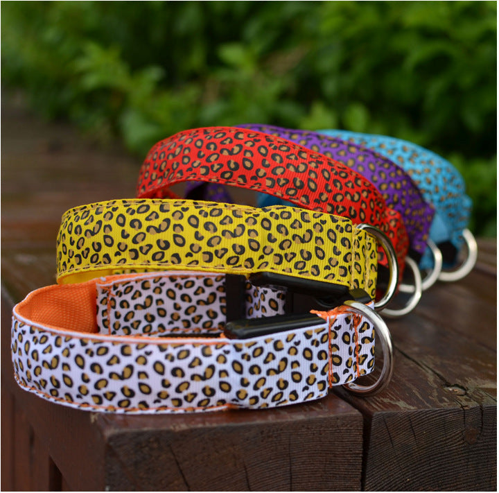 Leopard Collar LED Light-Emitting Dog Belt Light-Emitting Collar Dog Collar Dog Chain Small And Large Pet Supplies