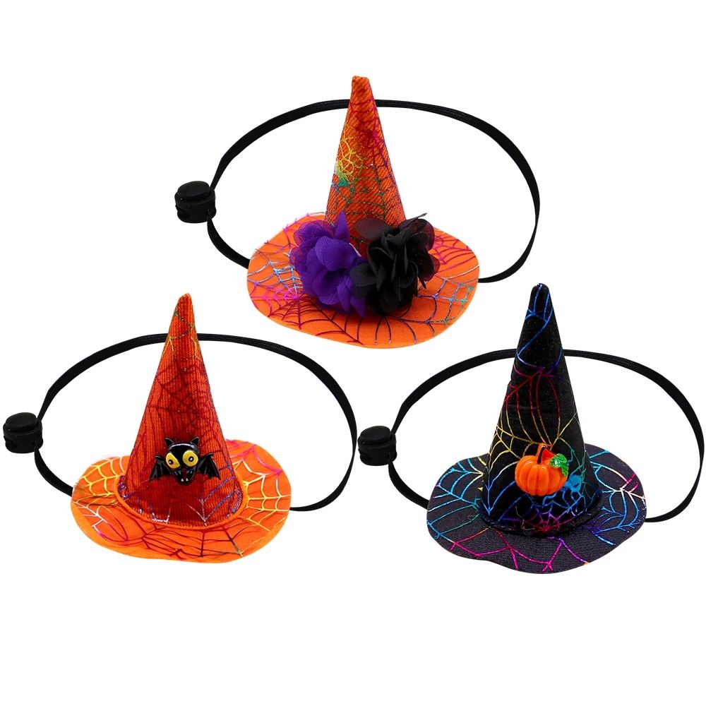 Halloween Spider Web Witch Hat Elastic Hair with Pet Supplies Dog Cat Pumpkin Bat Hat Hair Accessories