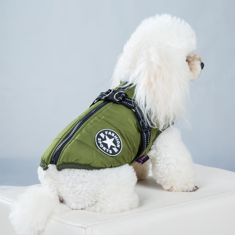 Pet Clothes Autumn And Winter New Waterproof Warm Dog Cotton Coat Winter Ski Suit Chest Back Integrated Cotton Vest