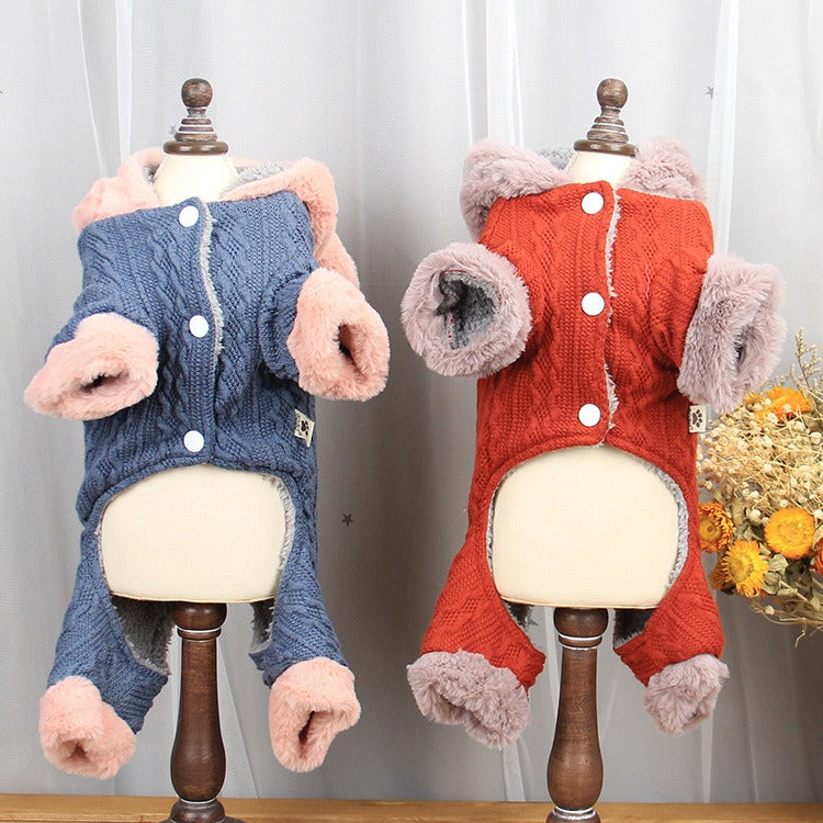 New Pet Dog Clothes Knitted Rabbit Ears Four Legged Thickened Cotton Clothes Small and Medium Dog Cute Dog Clothes