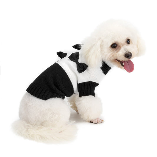 New High Quality Pet Clothes Black And White Bow Sweater Teddy Bear Pet Puppy Clothes