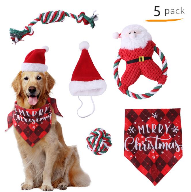 Christmas Pet Supplies Set Molar Cotton Rope Pet Costume Christmas Pet Toy Set