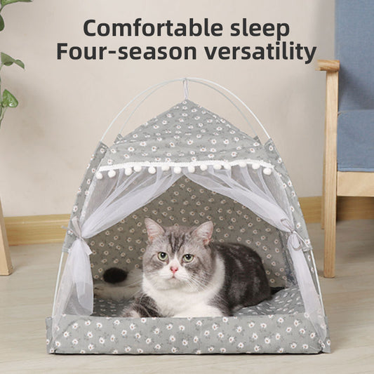 Summer Four Corner Tent Cat House Foldable Cat House Semi Closed Dog House Removable Pet Supplies