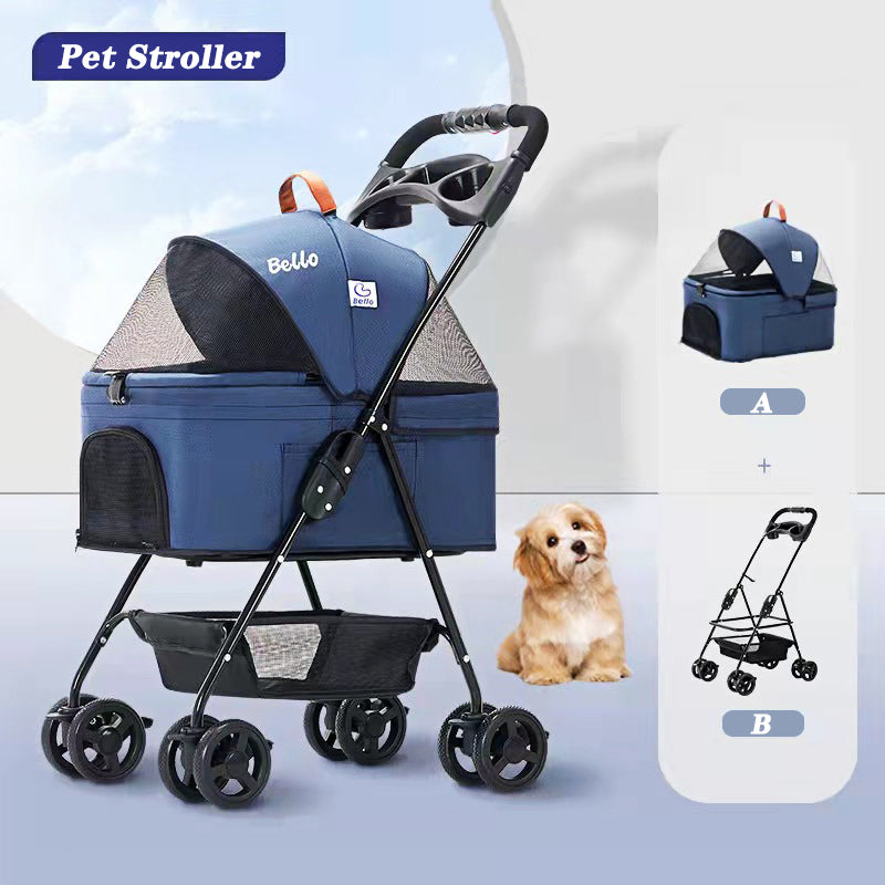 Walk The Dog Pet Stroller Teddy Dog Four Wheel Wan fold To The Stacked Stroller Cats Can Be Separated From The Stroller