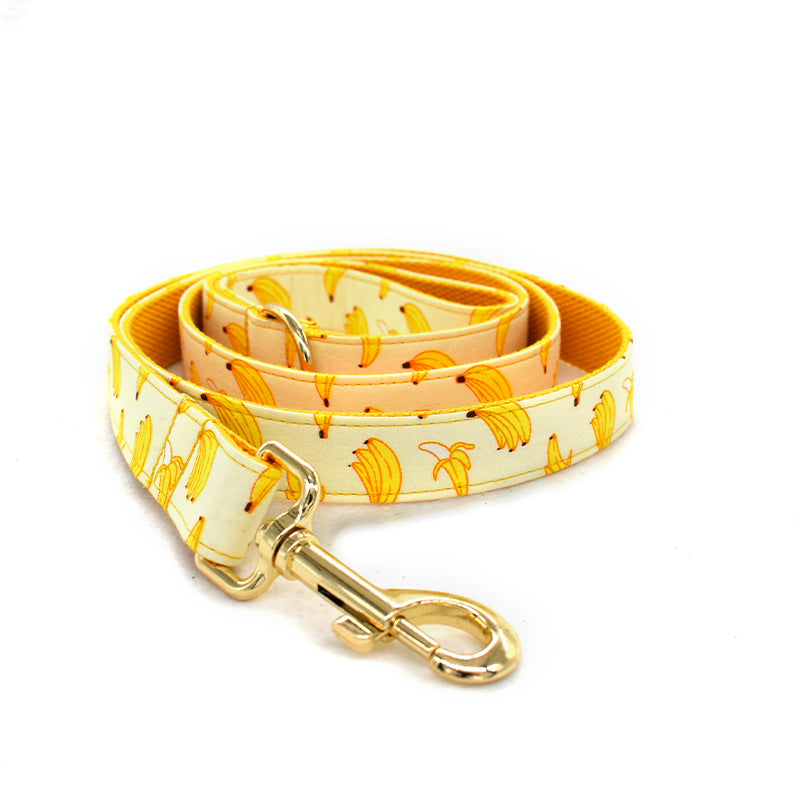 Yellow Banana Dog Traction Rope Pet Collar Pet Supplies Can Be Engraved With Gold Metal Buckle 1.5m Rope