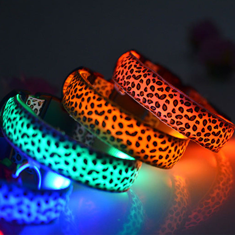 Leopard Collar LED Light-Emitting Dog Belt Light-Emitting Collar Dog Collar Dog Chain Small And Large Pet Supplies