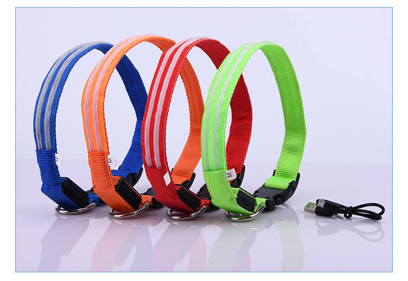 Pet Supplies LED Flash Dog Collar Nylon Translucent Double Fiber Medium Large Neck Usb Luminous Collar