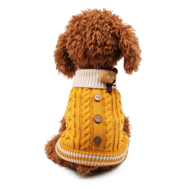 Dog Clothes Autumn And Winter Pet Clothes Dog Clothes Sweet Button Sweater Teddy Cat Clothes