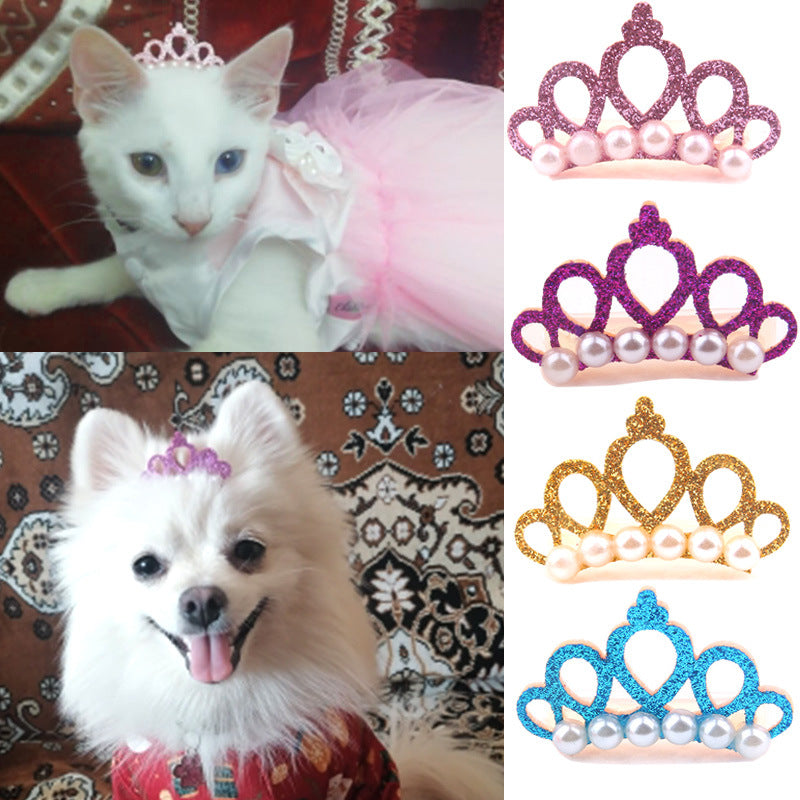 New Pet Products Cat Frog Clip Crown Pearl Head Teddy Pet Head Flower Hair Clip Pet Products Headwear