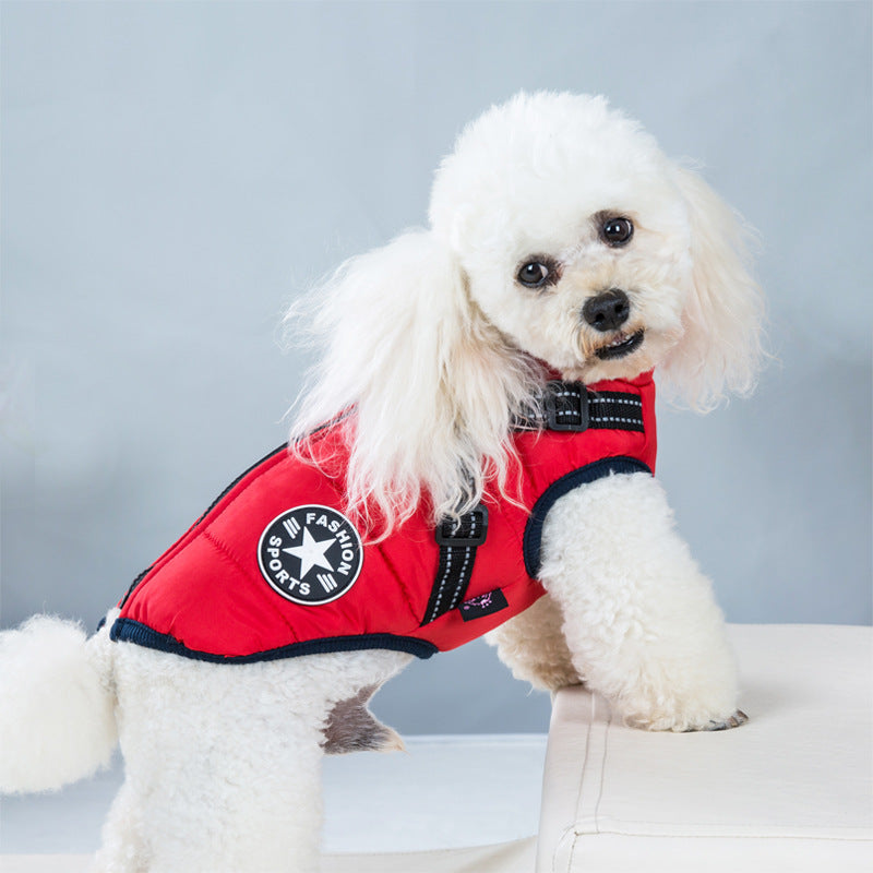 Pet Clothes Autumn And Winter New Waterproof Warm Dog Cotton Coat Winter Ski Suit Chest Back Integrated Cotton Vest