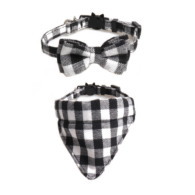 New Plaid British Two-Piece Bow Tie Cat Collar Triangle Scarf Set