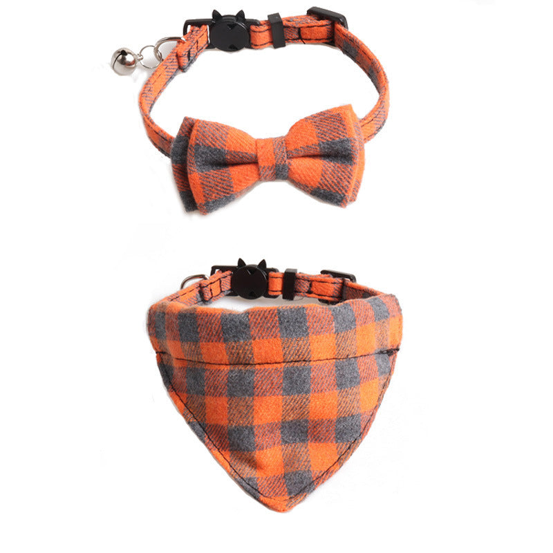 New Plaid British Two-Piece Bow Tie Cat Collar Triangle Scarf Set