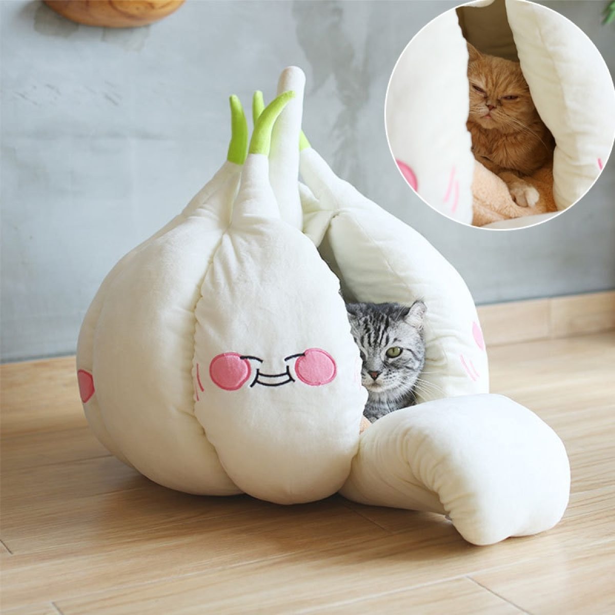 Semi Closed Cat Nest Cartoon Thickened New Warm Garlic Pet Nest In Autumn And Winter