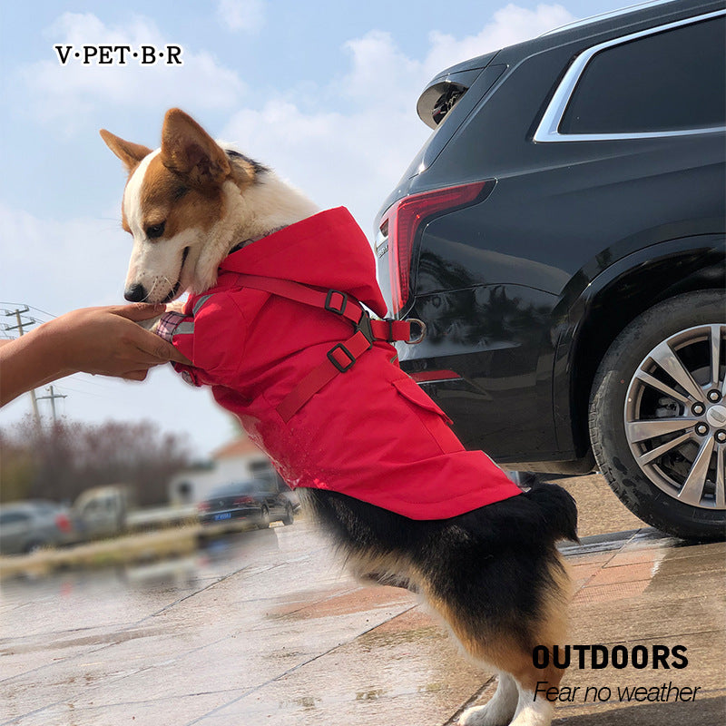 Pet Raincoat Dog All-Weather Raincoat Pu Outdoor Reflective Pet Poncho