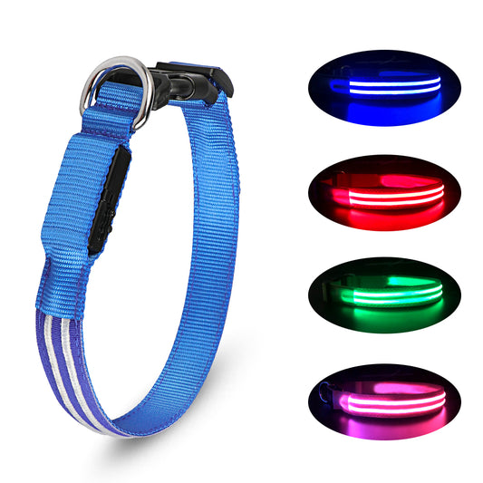 Pet Supplies LED Flash Dog Collar Nylon Translucent Double Fiber Medium Large Neck Usb Luminous Collar